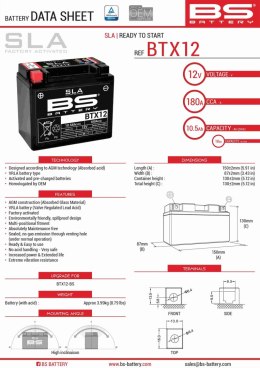 BS AKUMULATOR BTX12 (FA) (YTX12-BS) 12V 10AH 152X88X131 BEZOBSŁUGOWY - ZALANY (180A) (4)