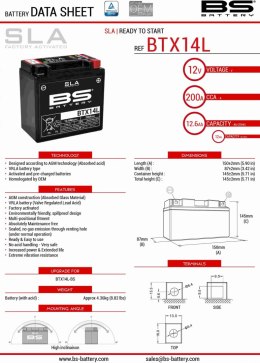 BS AKUMULATOR BTX14L (FA) (YTX14L-BS) 12V 12AH 150X87X145 BEZOBSŁUGOWY - ZALANY (200A) (4)