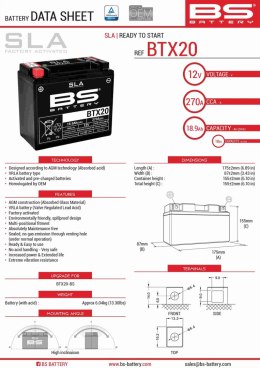 BS AKUMULATOR BTX20 (FA) (YTX20-BS) 12V 18AH 175X87X155 BEZOBSŁUGOWY - ZALANY (270A) (4)