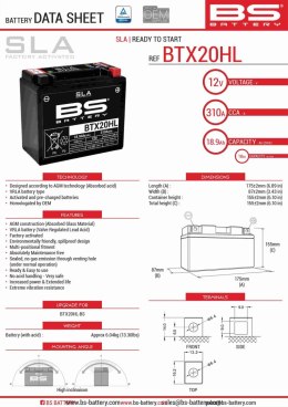 BS AKUMULATOR BTX20HL (FA) (YTX20HL-BS) 12V 18AH 175X87X155 BEZOBSŁUGOWY - ZALANY (310A) (4)