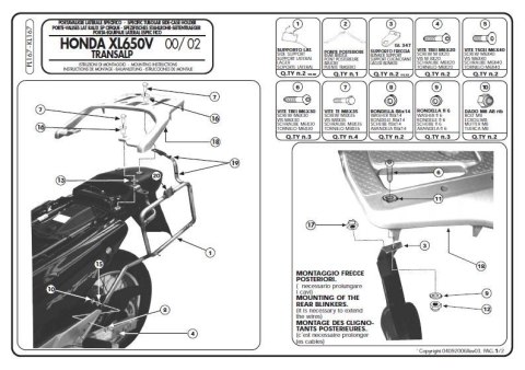 KAPPA STELAŻ KUFRÓW BOCZNYCH MONOKEY HONDA XL 650V TRANSALP (00-07) - RÓWNIEŻ POD KUFRY MONOKEY RETRO-FIT K-VENTURE ALU ORAZ K'M