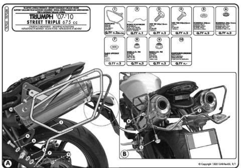 KAPPA STELAŻ POD TORBY (SAKWY) BOCZNE TRIUMPH Street Triple 675 (07-12) - RÓWNIEŻ POD KUFRY RA314 EASY LOCK