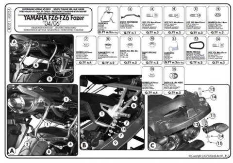 KAPPA STELAŻ KUFRÓW BOCZNYCH MONOKEY SIDE YAMAHA FZ6 / FAZER (04-06) - TYLKO POD KUFRY K33N K'ROAD