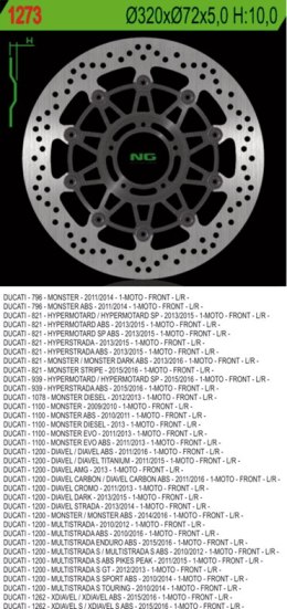 NG TARCZA HAMULCOWA PRZÓD DUCATI 796/821/1078/1100/1200 '11-'16 (320X72X5) (5X8,5MM)