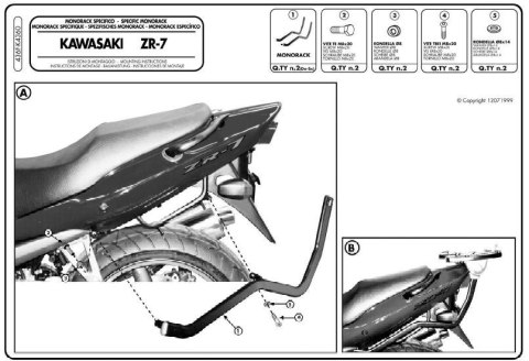 KAPPA STELAŻ KUFRA CENTRALNEGO KAWASAKI ZR7 / ZR7S 750 (99-04) ( BEZ PŁYTY )