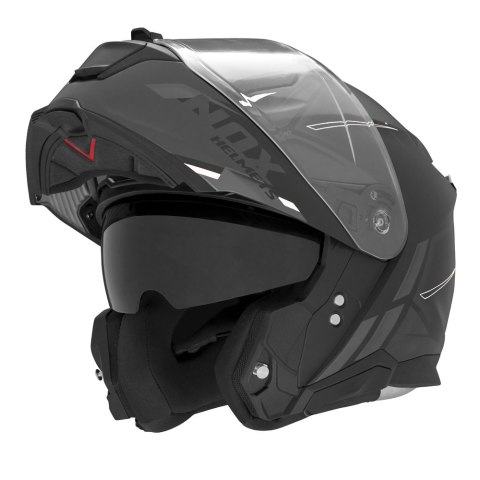 NOX FLIP-UP HELMET NOX KASK SZCZĘKOWY (FLIP-UP) Z BLENDĄ N967 SYNCHRO KOLOR CZARNY/BIAŁY/SZARY MAT ROZMIAR L