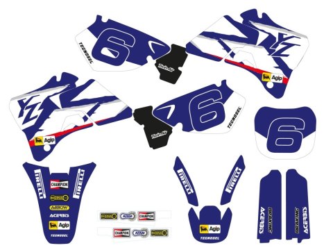 TECNOSEL (BLACKBIRD) KOMPLET NAKLEJEK (OKLEIN) + POKROWIEC/POSZYCIE NA SIEDZENIE YAMAHA YZ 125/250 '96-'01, REPLICA TEAM YAMAHA 