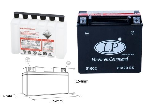 LANDPORT AKUMULATOR YTX20-BS (MA LTX20-BS) 12V 18AH 175X86X154 BEZOBSŁUGOWY - ELEKTROLIT OSOBNO (2) UE2019/1148 - ZASTĘPUJE YTX2