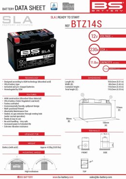 BS AKUMULATOR BTZ14S (FA) (YTZ14S) 12V 11,2AH 150X86X110 BEZOBSŁUGOWY - ZALANY (230A) (4)