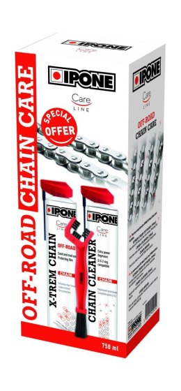 IPONE OFF ROAD CHAIN CARE ZESTAW DO CZYSZCZENIA I SMAROWANIA ŁAŃCUCHA (2 X 750ML) ZE SZCZOTKĄ (CARELINE) (AKC) (4)