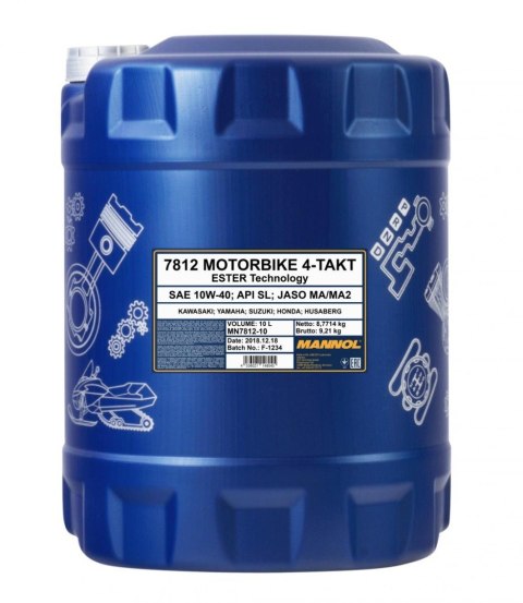 MANNOL OLEJ SILNIKOWY 4T MOTORBIKE 10W40 10L ESTER + MA2 SYNTETYK (7812) (API SN)