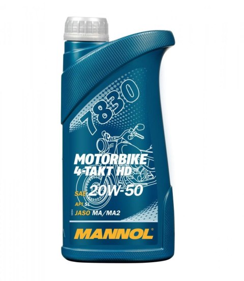 MANNOL OLEJ SILNIKOWY 4T MOTORBIKE HD 20W50 1L V-TWIN MA2 SEMISYNTETYK (JASO MA/MA2, API SL) (7830) (20)