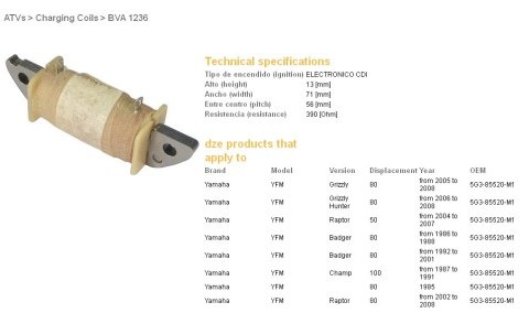 DZE CEWKA UZWOJENIA YAMAHA YFM 80 RAPTOR/GRIZZLY '02-'08 (5G3-85520-M1) (390 OHM)