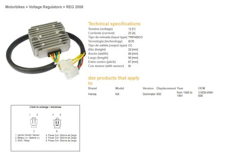 DZE REGULATOR NAPIĘCIA HONDA NX 650 DOMINATOR '88-91 (SH532B)