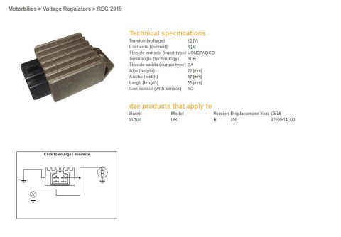 DZE REGULATOR NAPIĘCIA SUZUKI DR 350R '90-'99, RMX 250 '89-'98 (32500-14D00) 12V/8A