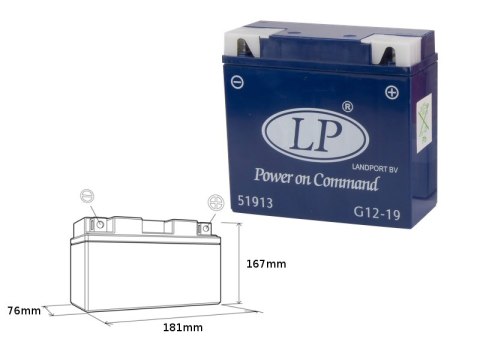 LANDPORT AKUMULATOR ŻELOWY G12-19 (MG L12-19) 12V 21AH 182X82X170 BMW BEZOBSŁUGOWY - ZALANY (2)