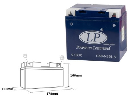 LANDPORT AKUMULATOR ŻELOWY G60-N30L-A (MG L60-N30-3) 12V 30AH 187X130X170 BEZOBSŁUGOWY - ZALANY (2)