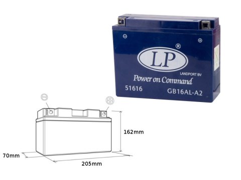 LANDPORT AKUMULATOR ŻELOWY GB16AL-A2 (MG LB16AL-A2) (YB16ALA2) BEZOBSŁUGOWY - ZALANY (4)