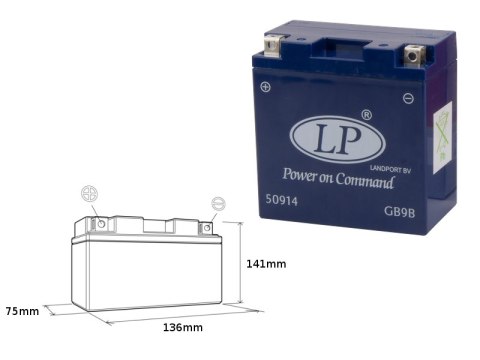 LANDPORT AKUMULATOR ŻELOWY GB9B (MG LTX9A-4) 12V 9AH 136X75X141 BEZOBSŁUGOWY - ZALANY (10)