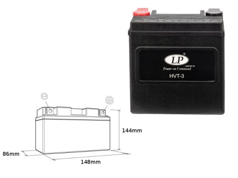 LANDPORT AKUMULATOR HVT-3 (MH HVT-3) 12V 14AH 148X86X144 HEAVY V-TWIN BEZOBSŁUGOWY - ZALANY (ZWIĘKSZONY PRĄD ROZRUCHOWY 220A) (P