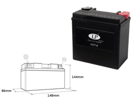 LANDPORT AKUMULATOR HVT-8 (MH HVT-8) 12V 14AH 148X86X144 HEAVY V-TWIN BEZOBSŁUGOWY - ZALANY (ZWIĘKSZONY PRĄD ROZRUCHOWY 220A) (L