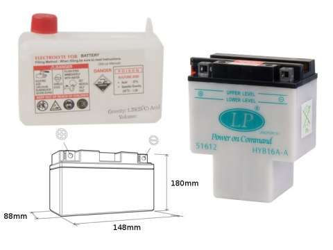 LANDPORT AKUMULATOR HYB16A-A (MD HYB16A-A) 12V 16AH 151X91X182 OBSŁUGOWY - ELEKTROLIT OSOBNO (2) UE2019/1148