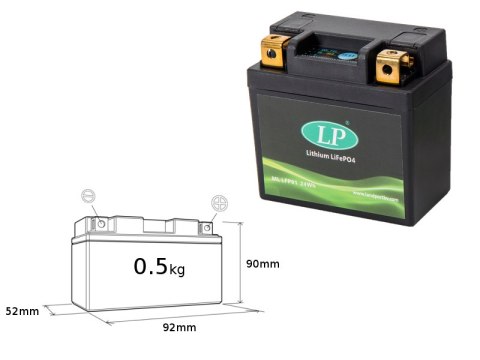 LANDPORT AKUMULATOR LITOWO-JONOWY LIFEPO4 LFP01 (ML LFP01) (92X52X90) (25,6 WH) - ODPOWIEDNIK OEM KTM, HUSQVARNA (WAGA 500G) (10