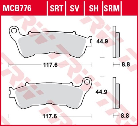 TRW LUCAS KLOCKI HAMULCOWE KH388 ORGANIC HONDA CBF 500 04-08, CBF 600 04-15, NT 700 V 06-13, XL 700 V 08-13, XL 1000 V 04-13, SU