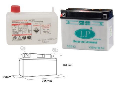 LANDPORT AKUMULATOR Y50-N18L-A2 (MD L50N18LA2) 12V 20AH 206X91X164 (G50N18LA2) OBSŁUGOWY - ELEKTROLIT OSOBNO (2) UE2019/1148