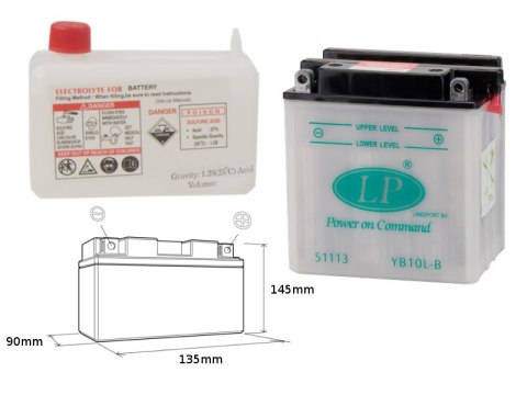 LANDPORT AKUMULATOR YB10L-B (MD LB10L-B) 12V 11AH 134X90X145 OBSŁUGOWY - ELEKTROLIT OSOBNO (4) UE2019/1148