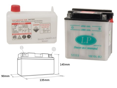 LANDPORT AKUMULATOR YB10L-B2 (MD LB10L-B2) 12V 11AH 136X91X146 OBSŁUGOWY - ELEKTROLIT OSOBNO (4) UE2019/1148