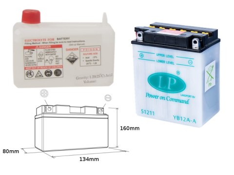 LANDPORT AKUMULATOR YB12A-A (MD LB12A-A) 12V 12AH 134X80X160 (GB12AA) OBSŁUGOWY - ELEKTROLIT OSOBNO (4) UE2019/1148