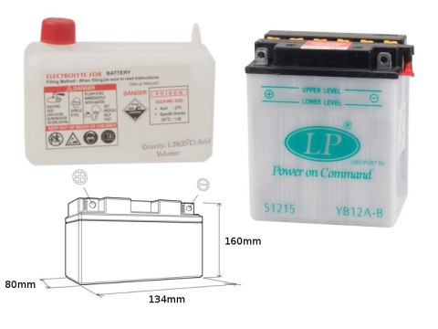 LANDPORT AKUMULATOR YB12A-B (MD LB12A-B) 12V 12AH 134X80X160 OBSŁUGOWY - ELEKTROLIT OSOBNO (4) UE2019/1148