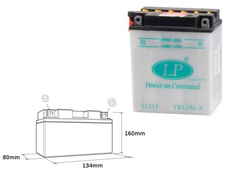 LANDPORT AKUMULATOR YB12AL-A (MB LB12AL-A) 12V 12AH 135X81X161 (GB12ALA) OBSŁUGOWY - BEZ ELEKTROLITU (5)