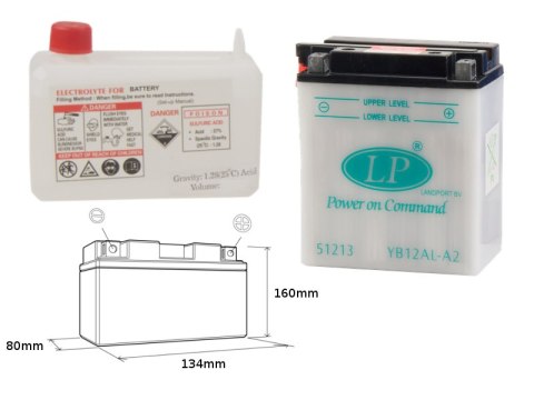 LANDPORT AKUMULATOR YB12AL-A2 (MD LB12AL-A2) 12V 12AH 135X81X161 (GB12ALA) OBSŁUGOWY - ELEKTROLIT OSOBNO (4) UE2019/1148