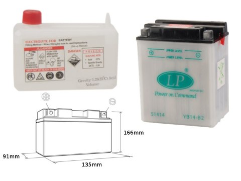 LANDPORT AKUMULATOR YB14-B2 (MD LB14-B2) 12V 14AH 135X91X167 OBSŁUGOWY - ELEKTROLIT OSOBNO (4) UE2019/1148