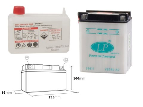 LANDPORT AKUMULATOR YB14L-A2 (MD LB14L-A2) 12V 14AH 135X91X167 OBSŁUGOWY - ELEKTROLIT OSOBNO (4) UE2019/1148