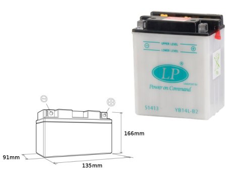 LANDPORT AKUMULATOR YB14L-B2 (MB LB14L-B2) 12V 14Ah 135x91x167 OBSŁUGOWY - BEZ ELEKTROLITU (5)