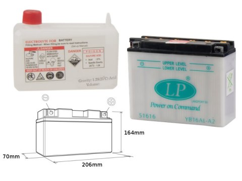 LANDPORT AKUMULATOR YB16AL-A2 (MD LB16AL-A2) 12V 16AH 205X71X164 OBSŁUGOWY - ELEKTROLIT OSOBNO (2) UE2019/1148