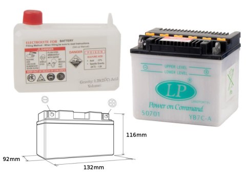 LANDPORT AKUMULATOR YB7C-A (MD LB7C-A) 12V 8AH 130X90X114 YAMAHA TW125 OBSŁUGOWY - ELEKTROLIT OSOBNO (4) UE2019/1148