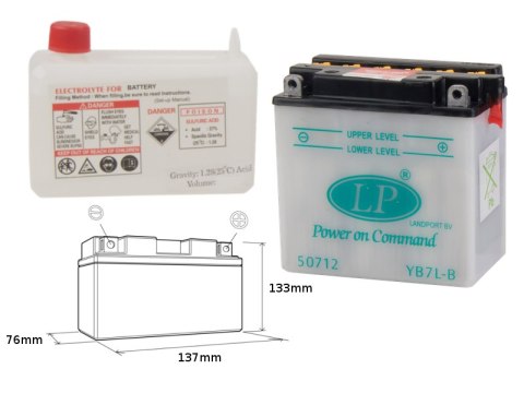 LANDPORT AKUMULATOR YB7L-B (MD LB7L-B) 12V 8AH 137X76X134 OBSŁUGOWY - ELEKTROLIT OSOBNO (4) UE2019/1148