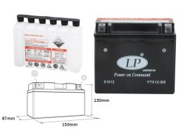 LANDPORT AKUMULATOR YTX12-BS (MA LTX12-BS) 12V 10AH 152X88X131 (GTX12BS) BEZOBSŁUGOWY - ELEKTROLIT OSOBNO (4) UE2019/1148