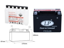 LANDPORT AKUMULATOR YTX15L-BS (MA LTX15L-BS) 12V 12AH 175X87X130 BEZOBSŁUGOWY - ELEKTROLIT OSOBNO (2) UE2019/1148