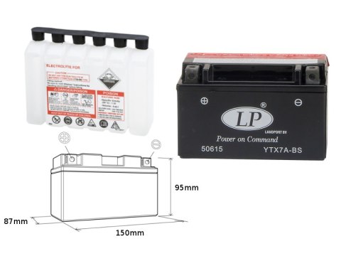 LANDPORT AKUMULATOR YTX7A-BS (MA LTX7A-BS) 12V 6AH 152X88X94 (GTX7ABS) BEZOBSŁUGOWY - ELEKTROLIT OSOBNO (6) UE2019/1148