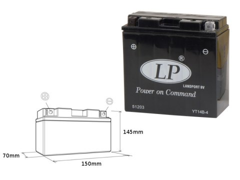 LANDPORT AKUMULATOR YT14B-4 (MS LT14B-4) 12V 12AH 150X69X145 BEZOBSŁUGOWY - ZALANY (6) (210A)