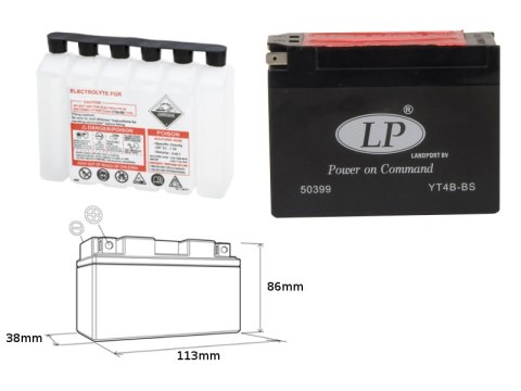 LANDPORT AKUMULATOR YT4B-BS (MA LT4B-BS) 12V 2,3AH 114X39X86 BEZOBSŁUGOWY - ELEKTROLIT OSOBNO (16) UE2019/1148