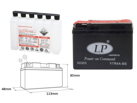 LANDPORT AKUMULATOR YTR4A-BS (MA LTR4A-BS) 12V 2,3AH 113X49X85 BEZOBSŁUGOWY - ELEKTROLIT OSOBNO (6) UE2019/1148