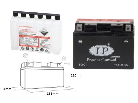 LANDPORT AKUMULATOR YTZ12S-BS (MA LTZ12S-BS) 12V 11AH 150X87X110 (GTZ12S) BEZOBSŁUGOWY - ELEKTROLIT OSOBNO (4) UE2019/1148