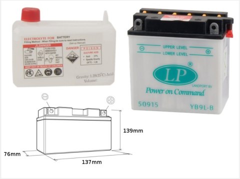 LANDPORT AKUMULATOR YB9L-B (MD LB9L-B) 12V 9AH 137X76X140 (12N9-3B) OBSŁUGOWY - ELEKTROLIT OSOBNO (4) UE2019/1148