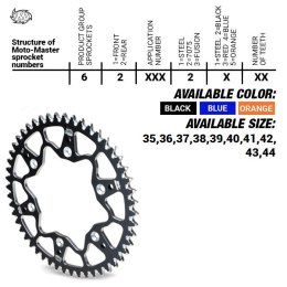 MOTO-MASTER ZĘBATKA TYLNA ALUMINIOWA T7075 (ERGAL) 4644 41 (464441) KTM SX 50/SX 50 MINI '02- , SX-E5 E-BIKE '19-, GASGAS MC 50 